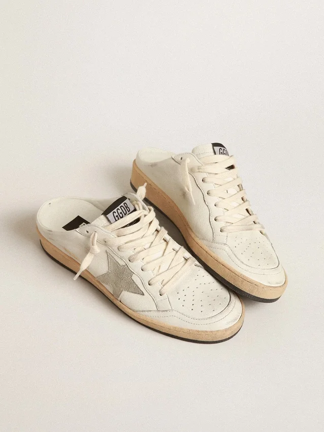 Ball Star Sabots in nappa leather with ice-gray suede star