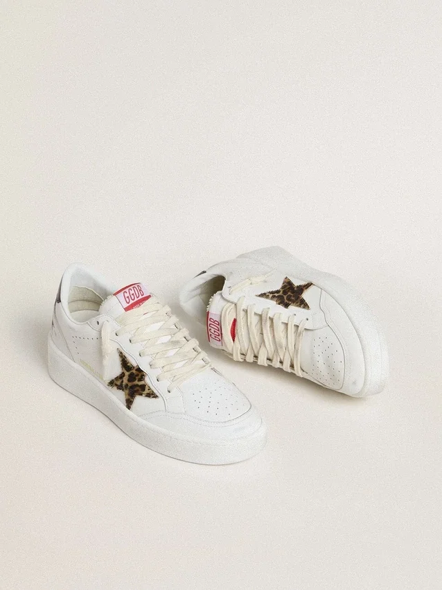 Ball Star with leopard pony skin star and black laminated leather heel tab