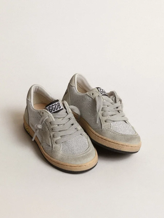 Ball Star Young in glitter with ice-gray suede inserts