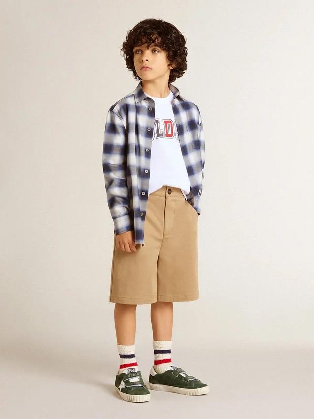 Boys' white T-shirt with multicolored Golden print