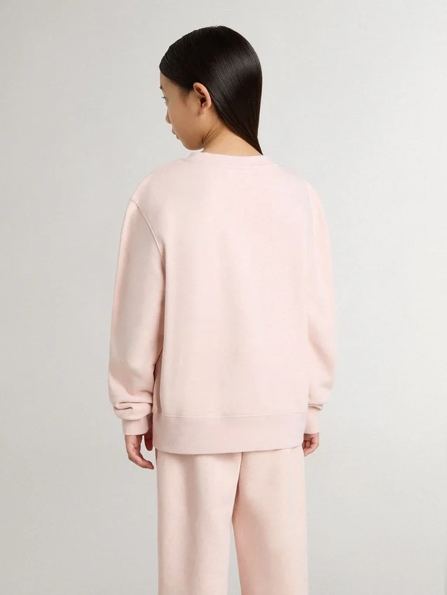 Girls' pink-colored sweatshirt with pink front lettering