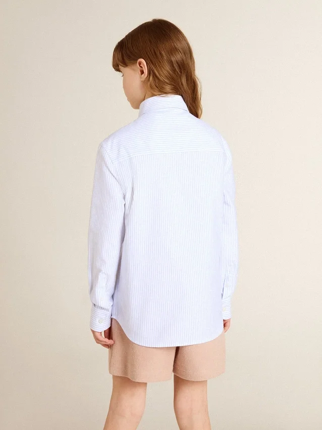 Girls’ striped shirt with embroidered lettering on the pocket