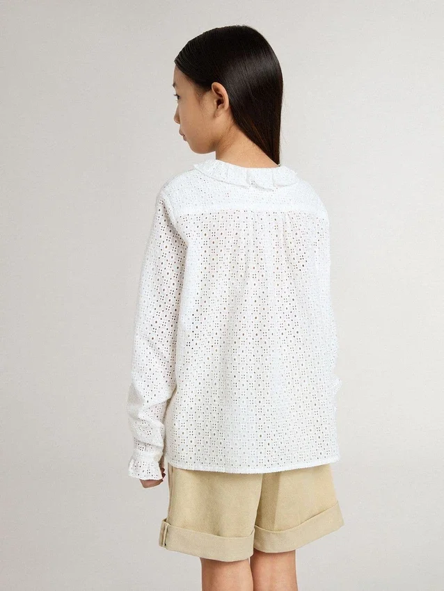 Girls' white broderie anglaise cotton shirt
