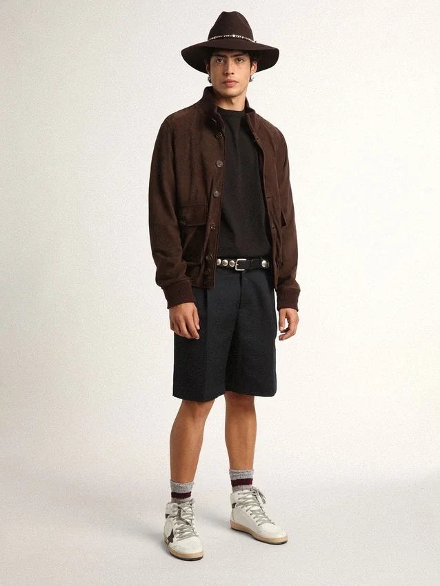 Golden Collection flight jacket in dark brown suede