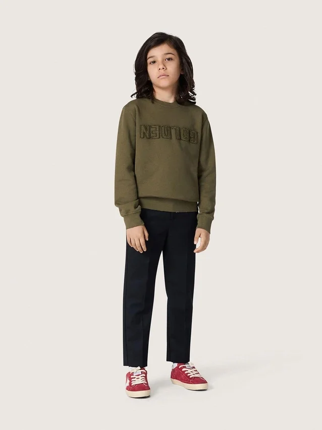 Golden unisex sweatshirt in military-green cotton with reversed logo