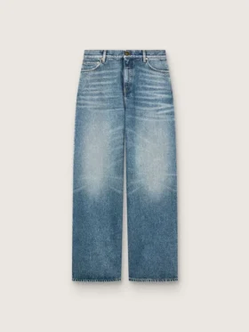 Golden women's boyfriend jeans in stone-washed light blue denim