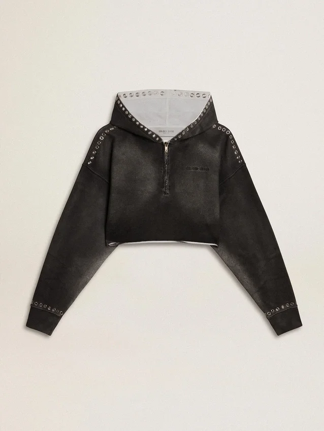 Gray cropped sweatshirt with a lived-in effect