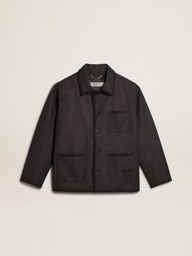 Gray melange woolen jacket with button fastening