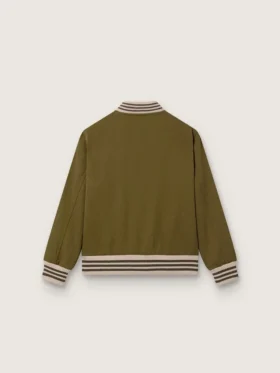 Journey unisex bomber jacket in military-green nylon twill with embroidered patch