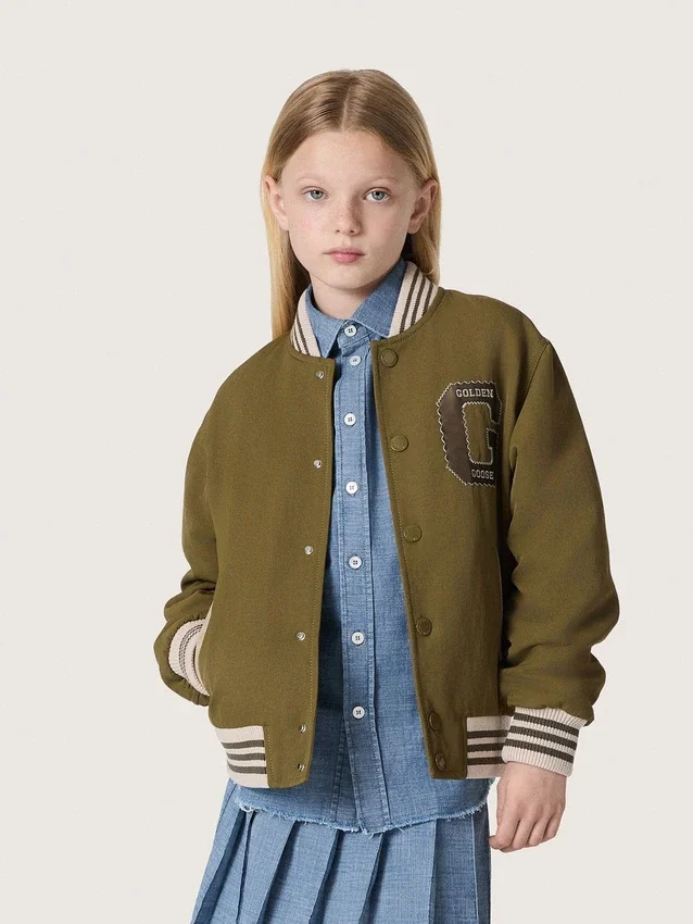 Journey unisex bomber jacket in military-green nylon twill with embroidered patch