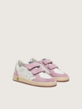 Junior Ball Star in white leather with metallic silver leather star and lilac suede inserts