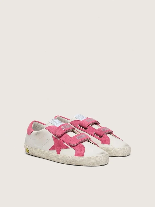 Young Old School in cream leather with pink suede star and inserts