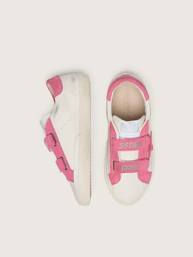Young Old School in cream leather with pink suede star and inserts