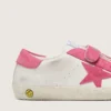 Young Old School in cream leather with pink suede star and inserts