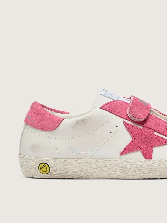 Young Old School in cream leather with pink suede star and inserts