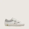 Young Old School in white leather with metallic silver leather star and silver crystal inserts