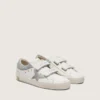 Young Old School in white leather with metallic silver leather star and silver crystal inserts