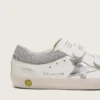 Young Old School in white leather with metallic silver leather star and silver crystal inserts