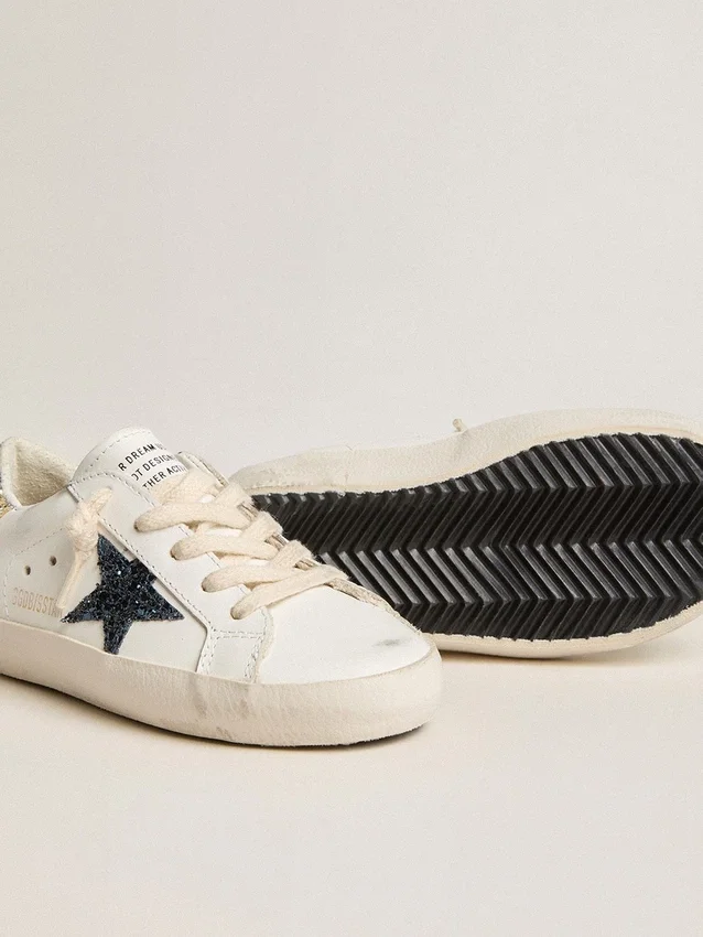 Junior Super-Star in leather with glitter star and heel tab