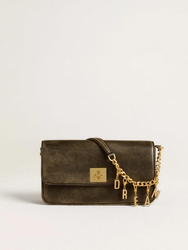 Letter R charm in gold-colored brass with crystals