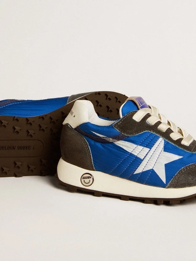 Marathon Junior in blue nylon with printed star and leather heel tab