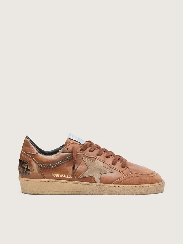Men's Ball Star in brown leather with beige suede star and beads