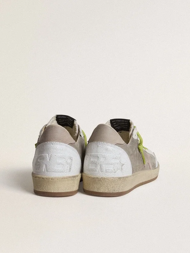 Men’s Ball Star in gray suede with old rose suede star and beige leather heel tab