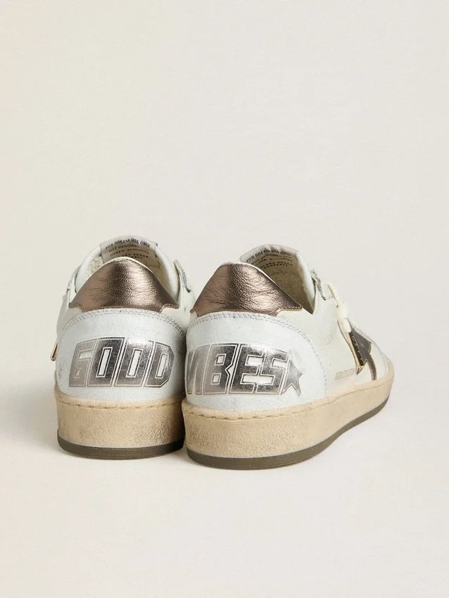 Men's Ball Star in white nappa leather with bronze-colored laminated leather star and heel tab