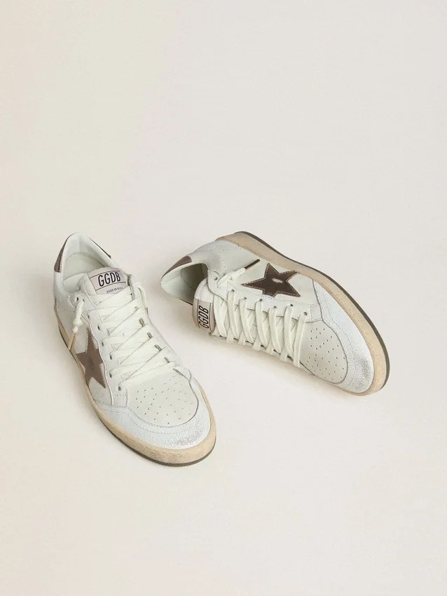 Men's Ball Star in white nappa leather with bronze-colored laminated leather star and heel tab