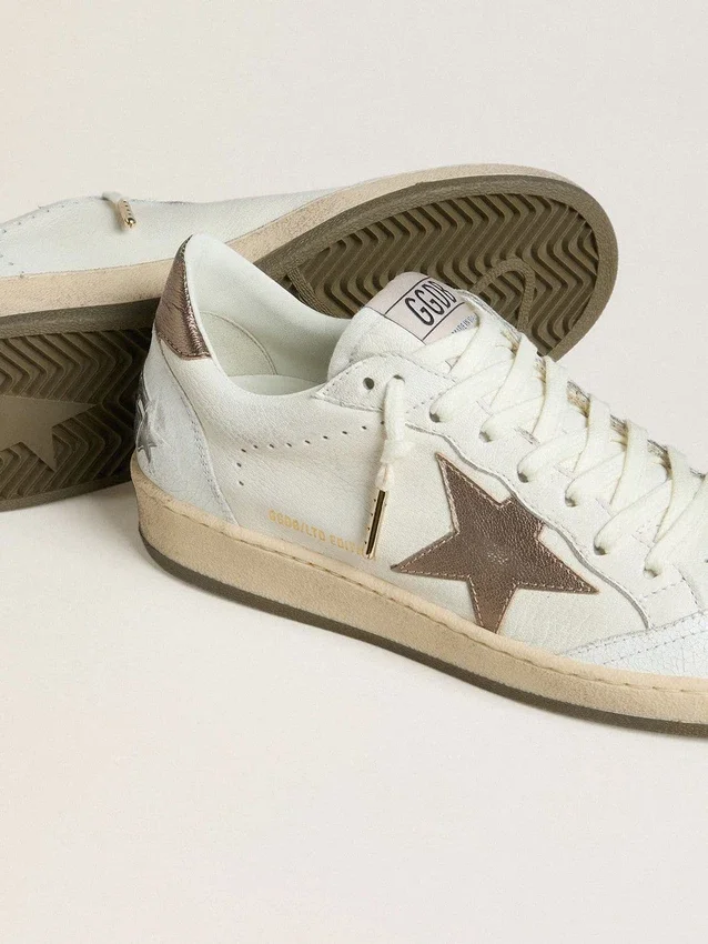 Men's Ball Star in white nappa leather with bronze-colored laminated leather star and heel tab
