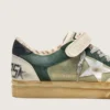 Women's Ball Star LAB in green suede with silver leather star and black suede heel tab