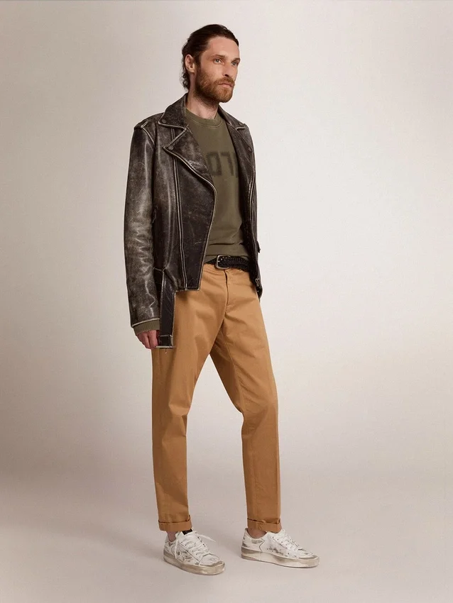 Men's biker jacket in distressed leather