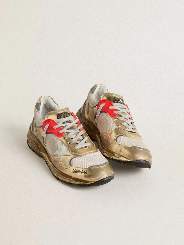 Men's Dad-Star in mesh and gold foiled leather with white leather star