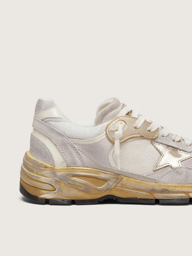 Men's Dad-Star in mesh and white suede with gold foiled leather star