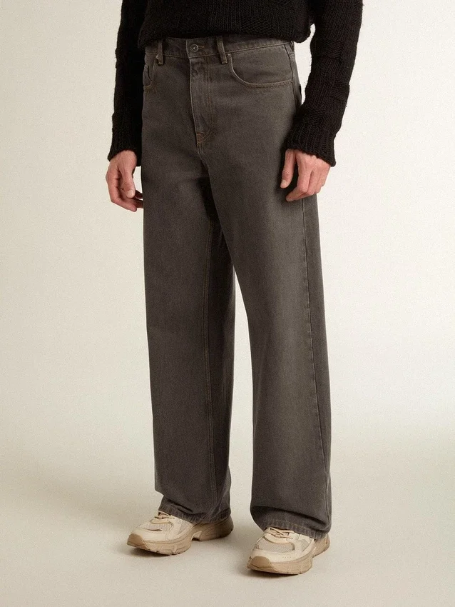 Men's dark gray jeans in twist crease-wash denim