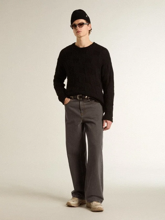 Men's dark gray jeans in twist crease-wash denim