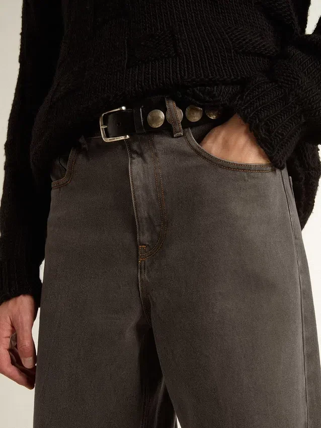 Men's dark gray jeans in twist crease-wash denim