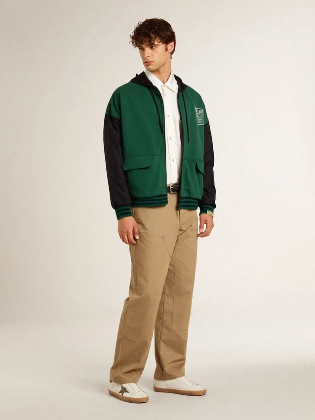 Men's green and blue reversible hooded sweatshirt