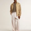 Men's jacket in travertine-colored nubuck leather with wool-blend sleeves and back