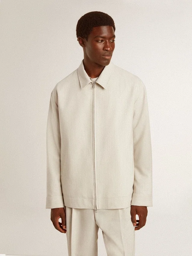 Men's khaki wool blend coach jacket
