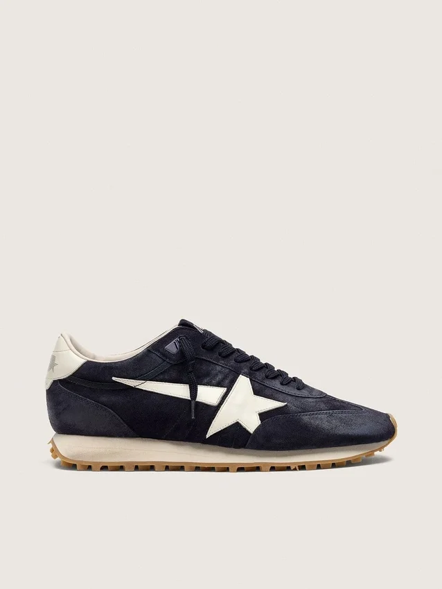 Women’s Marathon in blue navy suede with leather star and heel tab