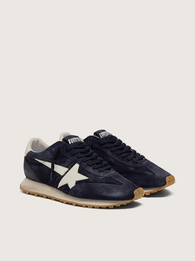 Women’s Marathon in blue navy suede with leather star and heel tab