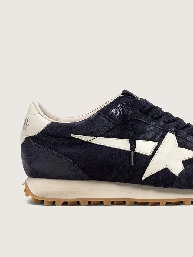 Women’s Marathon in blue navy suede with leather star and heel tab