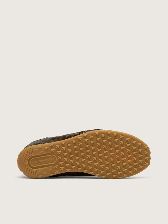 Women's Marathon Speed in leather with brown snake print, black star and silver leather heel tab