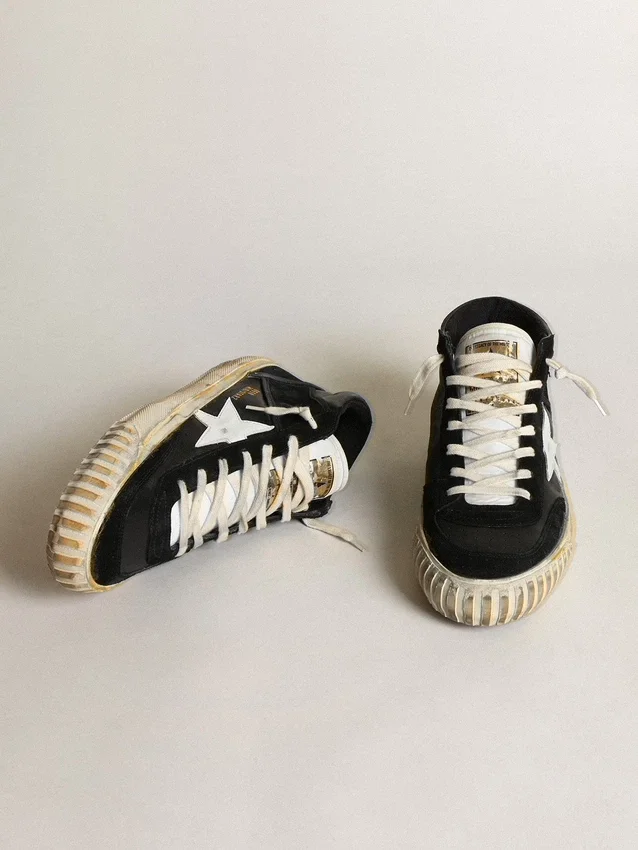Men’s Mid Star in black nappa and suede with white leather star