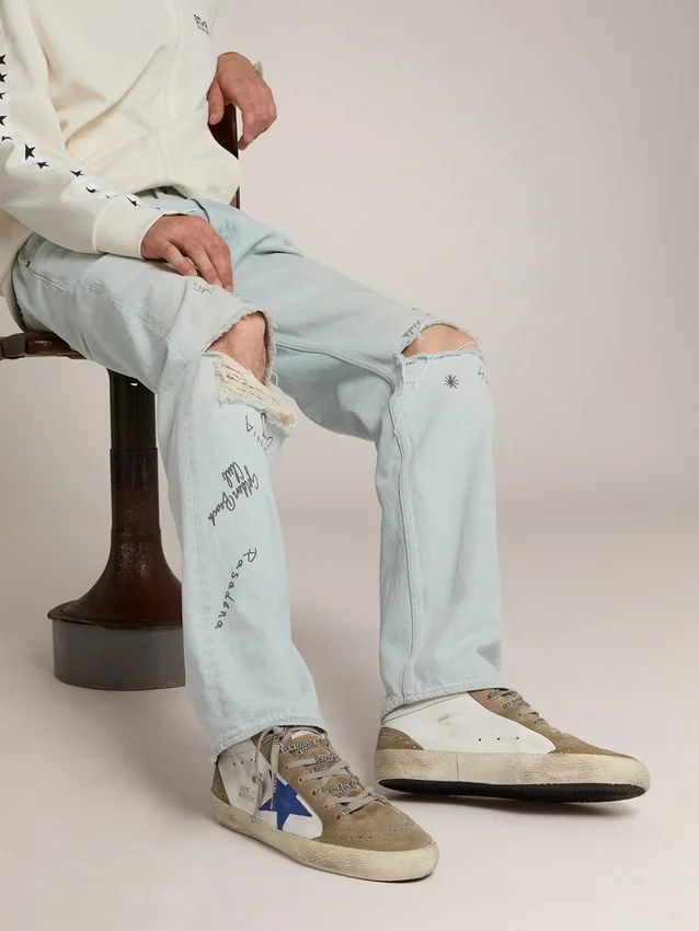 Men's Mid Star with blue leather star and dove-gray suede inserts