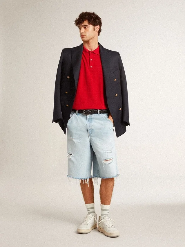 Men's polo shirt in red cotton piquet