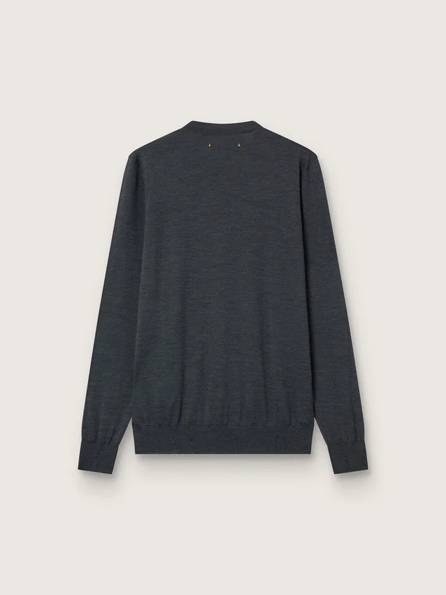 Men's round-neck sweater in dark gray mélange wool