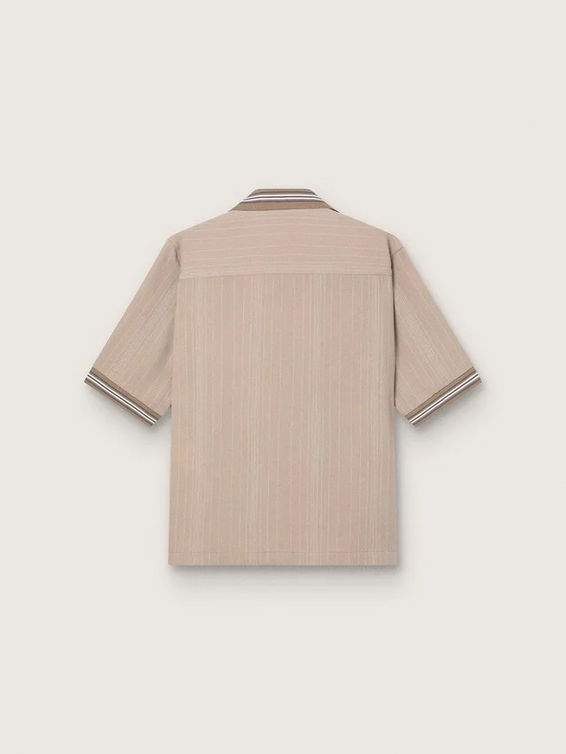 Men's short-sleeved shirt in gray cool wool with thin stripes