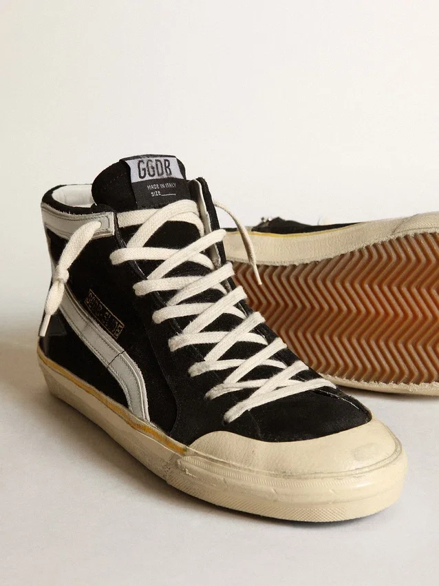 Men's Slide Penstar in black suede with black star and white flash